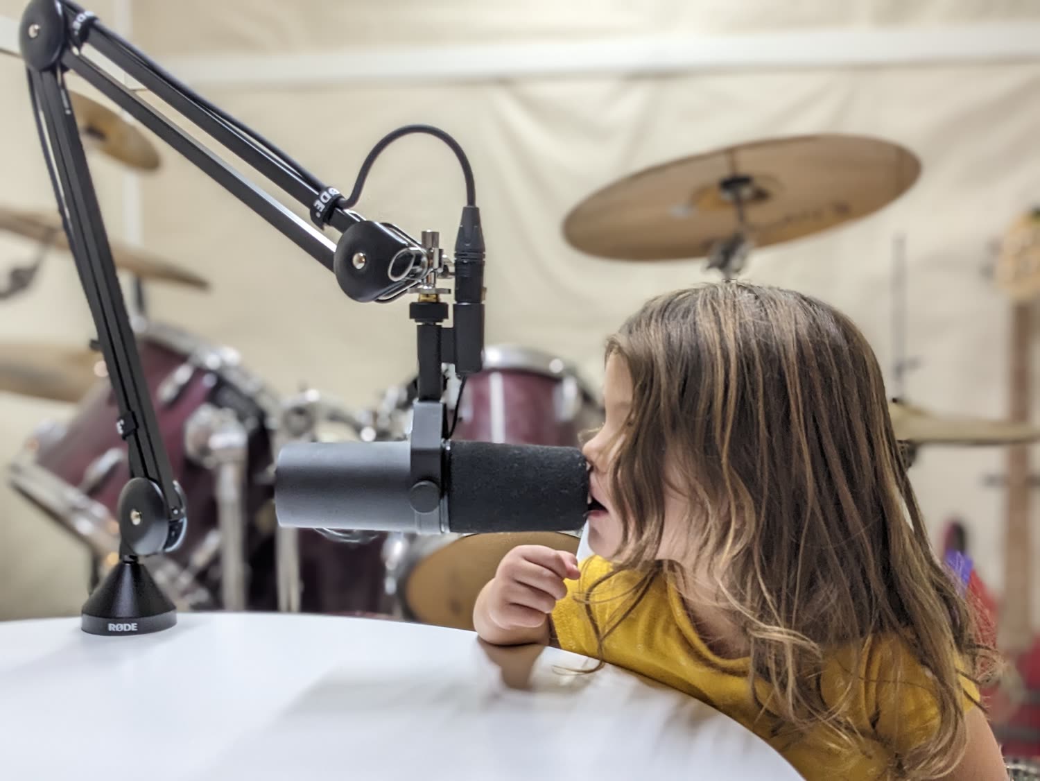 A studio microphone set up and ready to record vocals