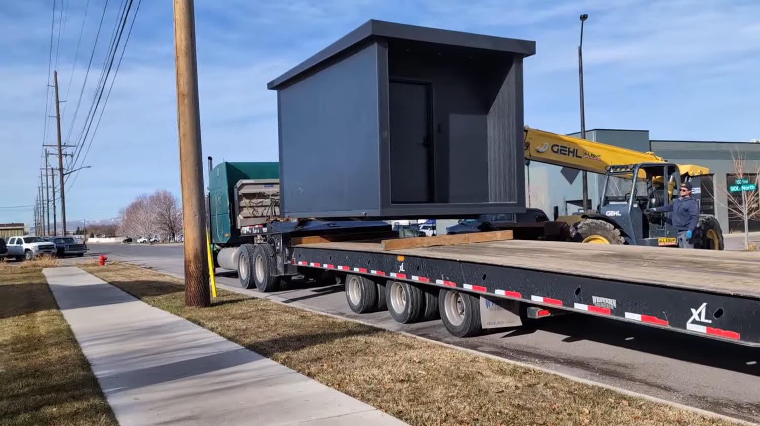 A custom-built Audio House studio being delivered